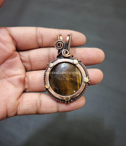 Tigerauge Anhänger Kupferdraht gewickelt Anhänger Handarbeit Edelsteinanhänger Schmuck - Bild 4 von 10