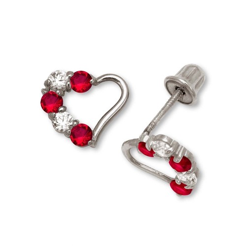 14K Yellow & White Gold Heart Stud Earrings for Girls - Picture 14 of 24