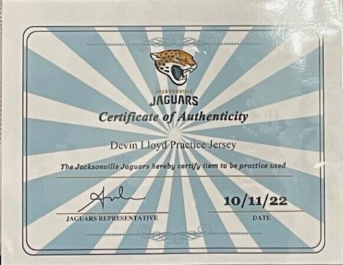 DEVIN LLOYD 2022 Game Worn Used NFL JAGUARS Practice ROOKIE Jersey PHOTO MATCHED - Picture 4 of 17