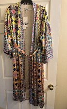 New Zara Vibrant Printed Silky Pattern Belted Kimono Robe Jacket Medium