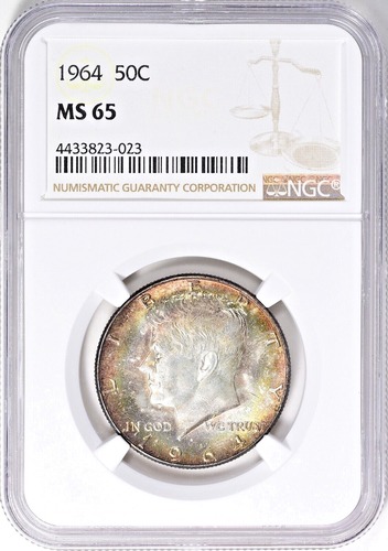 1964 P NGC MS65 Kennedy Half Rainbow Toned Obverse 50C PQ Gem Beauty - Picture 2 of 5