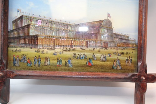 Rare 19th cen Thomas Lane patent pearl reverse glass painting of Crystal Palace - Picture 3 of 10