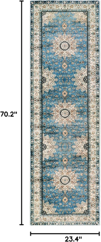 Oriental Floral Medallion Area Rug - 2X6 Hallway Runner Rug Blue Turkish Bedroom - Picture 2 of 10