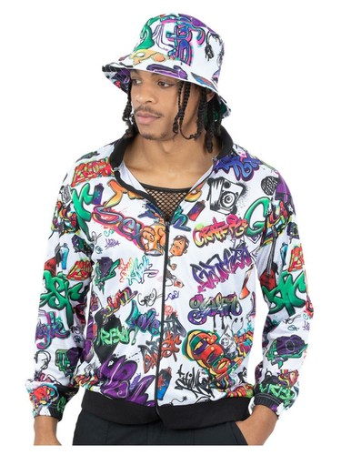 Adult 90s 1990s Hip Hop Graffiti Fancy Dress Jacket 90's 1990's Jacket Smiffys - Picture 3 of 8