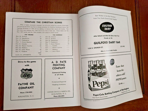 1968 ELON vs CATAWBA Football Program October 26 - Picture 4 of 5