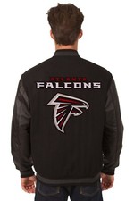NFL Atlanta Falcons Wool Leather Reversible Jacket Embroided Patch Logos Black
