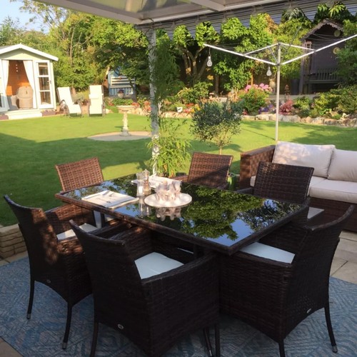 6 Seater Rattan Dining Set Large Patio Garden Table and Chairs Outdoor Furniture - Picture 3 of 41
