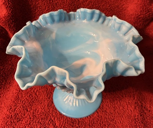 FENTON BLUE MARBLE HOBNAIL FOOTED RUFFLED RIM 10" BOWL WARE 3731 circa 1970 - Picture 2 of 7
