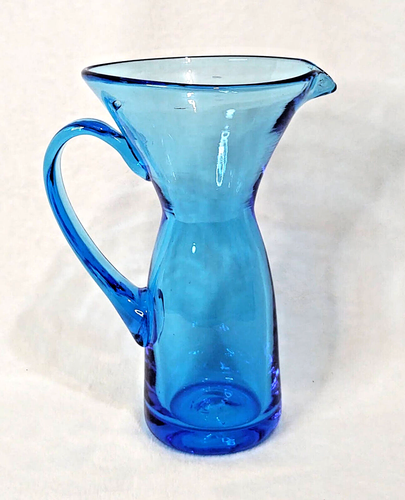 Vintage MCM mundgeblasenes Glas Cocktail Krug klar blau große Öffnung 8 Zoll hoch - Bild 3 von 8