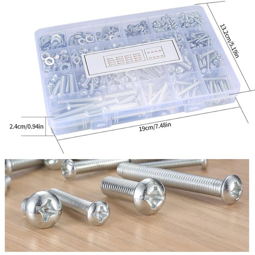 1080 Stk M3 M4 M5 M6 Schraubenset Sechskantmuttern Unterlegscheiben Sortiment - Bild 3 von 7