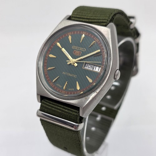 En muy buen estado+ Reloj automático para hombre Seiko 1980 5 esfera cortina día fecha 35 mm