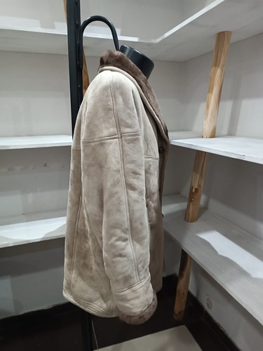 SHEARLING MONTONE donna woman beige in pelle VINTAGE tg 46 XYR314L - Picture 6 of 8