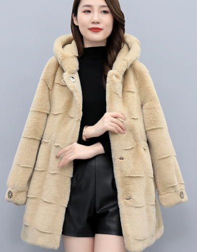Para mujeres Cuello Medio Largo Abrigo de Piel Real Abrigo de Piel de visón Chaquetas de abrigo con capucha Cálido - Imagen 7 de 16
