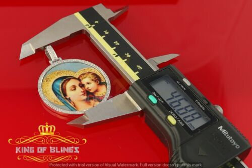 Colgante redondo religioso de plata de ley blanca King of Blings circonita cúbica - Imagen 7 de 8