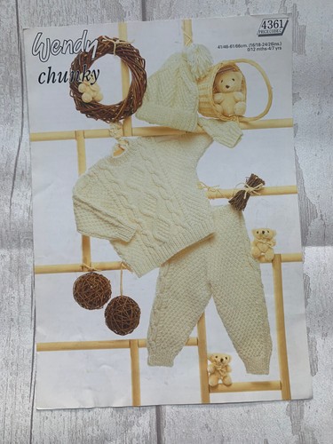 Wendy 4361 Chunky Knitting Pattern Jumper Hat Trousers Walking Set 0-7 Years - Picture 7 of 7