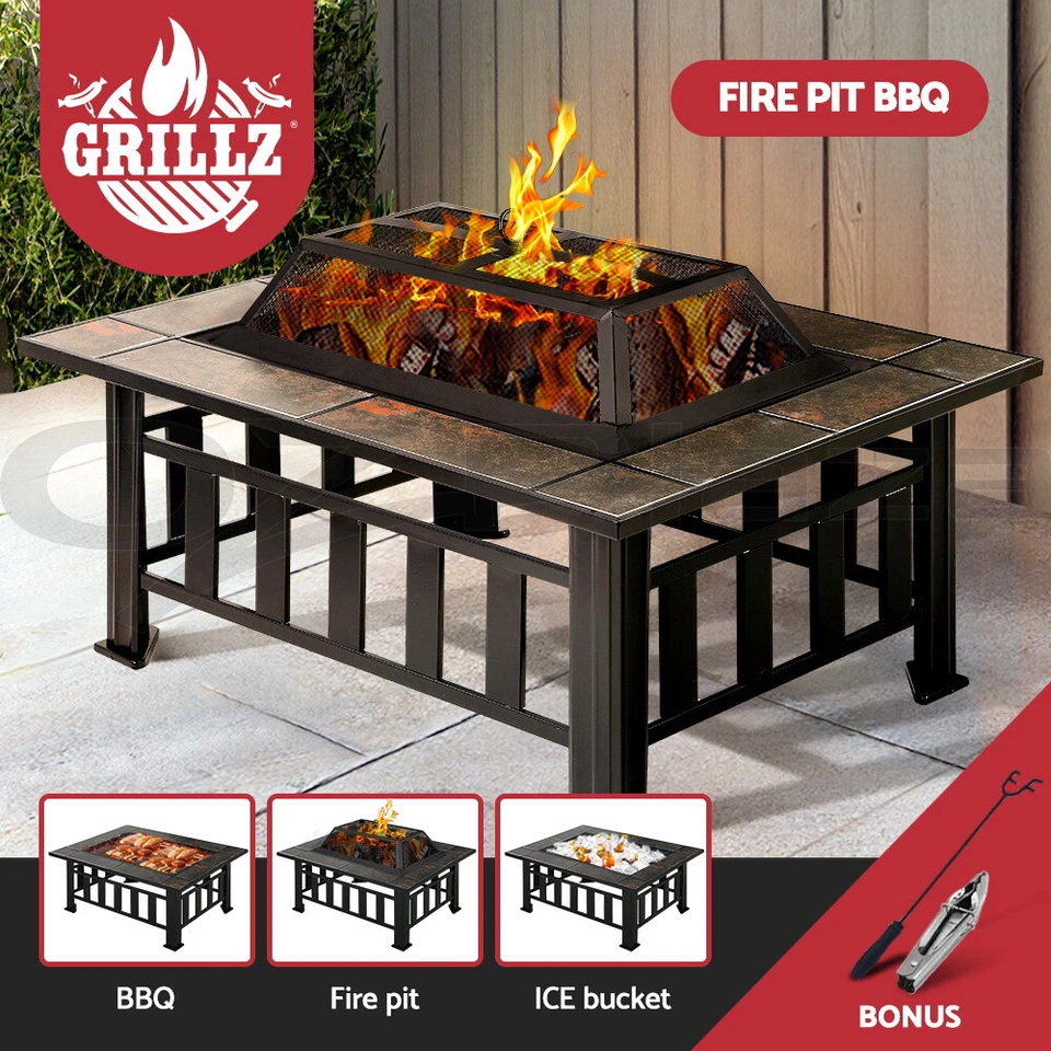 Fire Pit BBQ Grill Stove Table Ice Pits Patio Fireplace Heater 3 IN 1