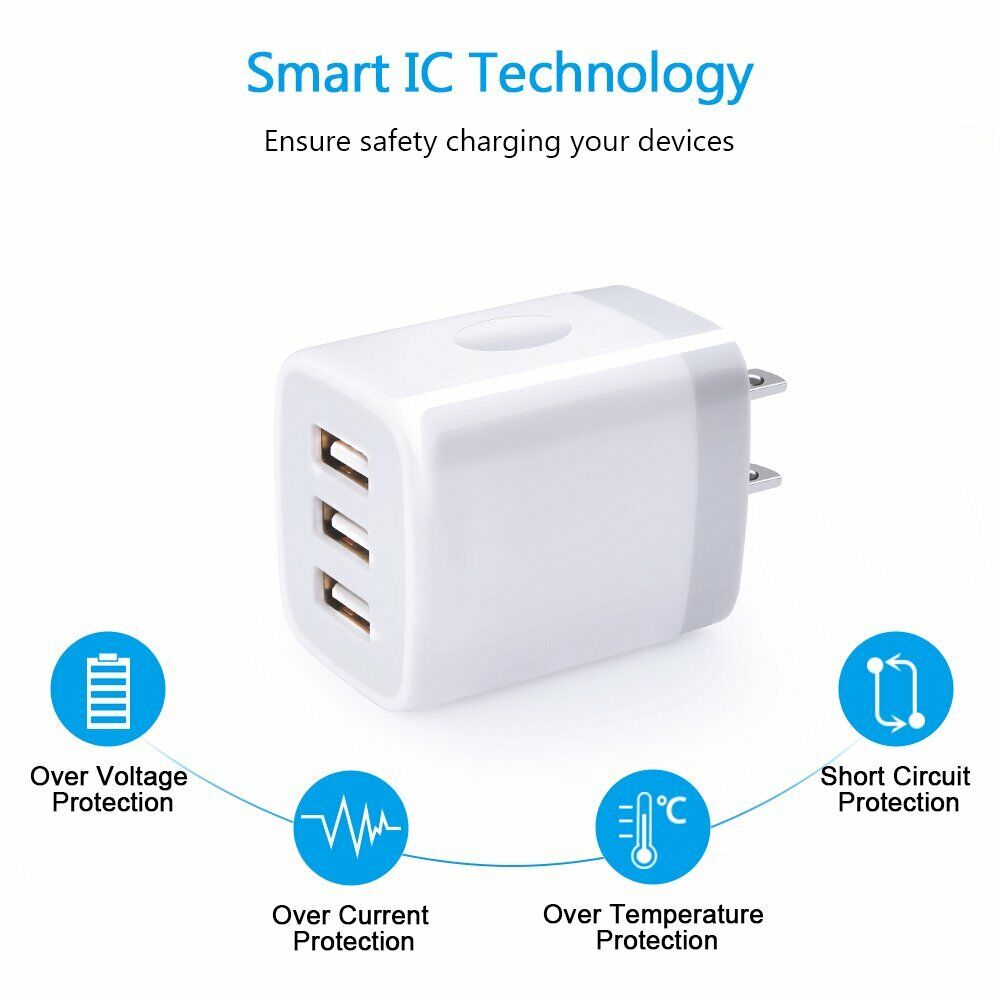 3 Port USB Home Wall Fast Charger For Cell Phone iPhone Samsung Android - Picture 4 of 21