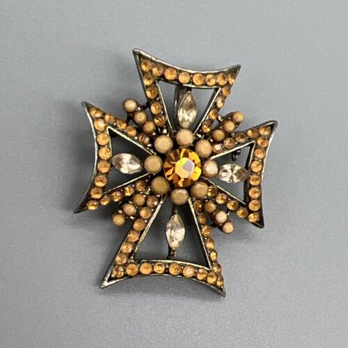 Broche prendedor vintage cruz maltesa ámbar estrás -firmado desconocido- - Imagen 4 de 10