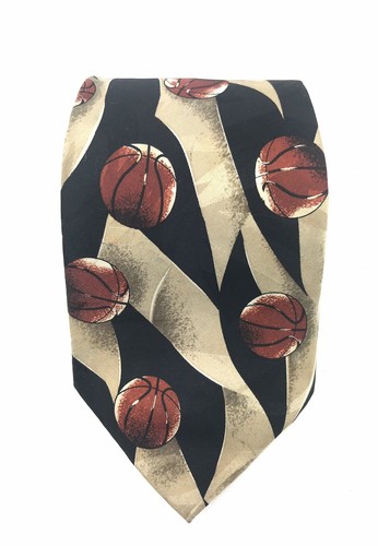 A. Rogers Mens Tie Basketball Black Tan 100% Polyester Necktie L 58” X W 3.75” - Picture 2 of 4