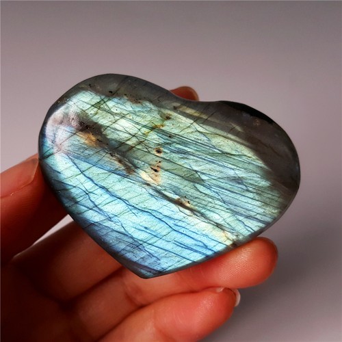 AAA 42.3G Natural Blue Rainbow Labradorite Heart Crystal Polished HEALING YF15 - Picture 11 of 12