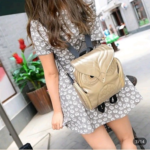 Polyurethane Black/Gold/Blue/Fuchsia/Pink Leather Owl Backpack - Bild 13 von 14