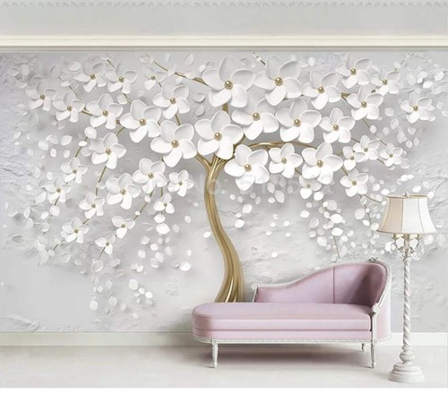 Custom 3D Photo Wallpaper Murals White Flowers Tree Living Room Sofa TV Bedroom - Picture 9 of 16