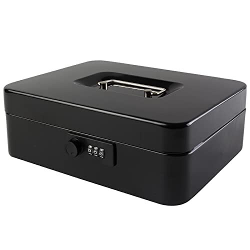 Large Cash Box with Combination Lock Safe Metal Money Box, Money Tray, Black - Picture 10 of 10