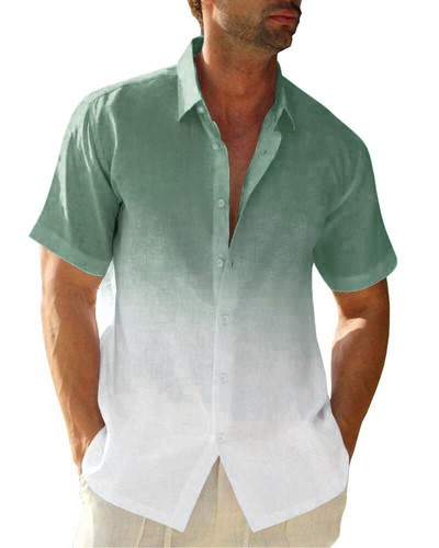 Camisa Para Hombre Bloque de Color Informal Camisas Ajustadas Manga Corta Abotonada Prendas para el torso Blusa - Imagen 7 de 19