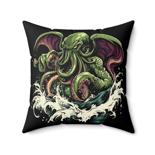 Cthulhu Rising Pillow, Creepy Home Decor, Cosmic Horror Cushion, Halloween [...] - Picture 3 of 13
