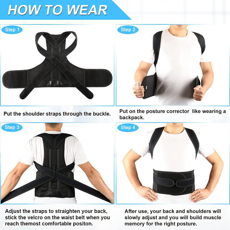 Magnetic Back Posture Corrector Shoulder Support Brace Belt Therapy Men ...