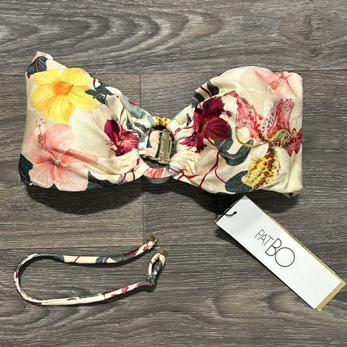 Nuevo con etiquetas Top de Bikini PatBO Grande Hibisco Bandeau Vainilla Floral Rosa Verde Amarillo - Imagen 6 de 16