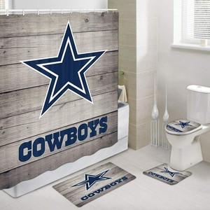 Dallas Cowboys Bathroom Rugs Set 4PCS Shower Curtain An-Skid Toilet Lid Cover
