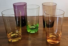 Five Vintage Sussmuth 12oz Highball Cocktail Glasses Multicolor Heavy Bottoms 5"