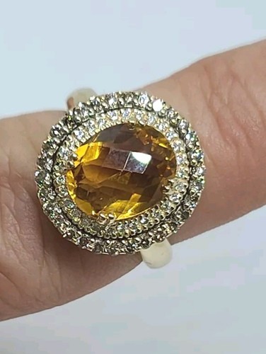 LeVian 14K Yellow Gold, Natural Diamond & Oval Citrine Ring Size 6.5 MSRP $2,800 - Picture 4 of 10