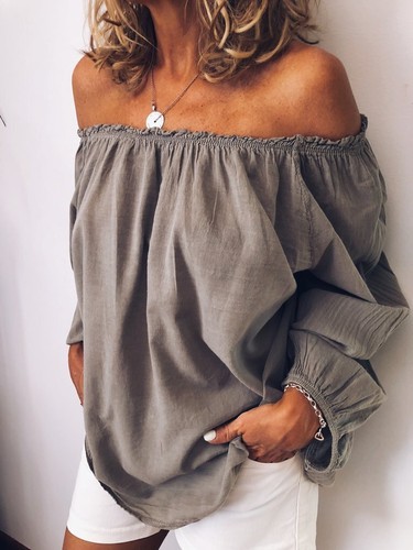 Ladies Casual Bardot Off Shoulder Blouse Long Sleeve Tops Loose Shirt Plus SIZE - Picture 6 of 28