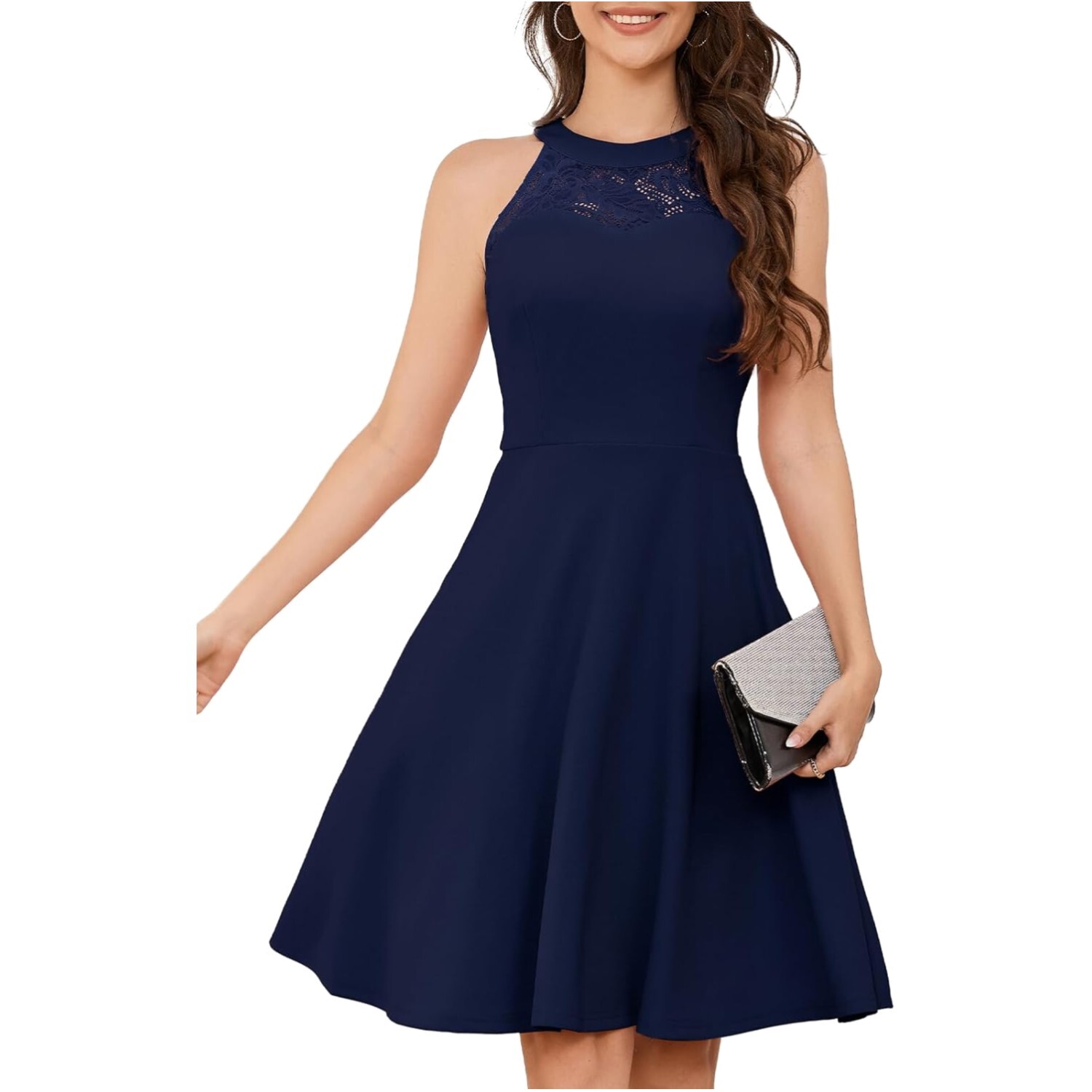 Abendkleider Damen Elegant Neckholder Cocktail Kleid A Linie Floral Party