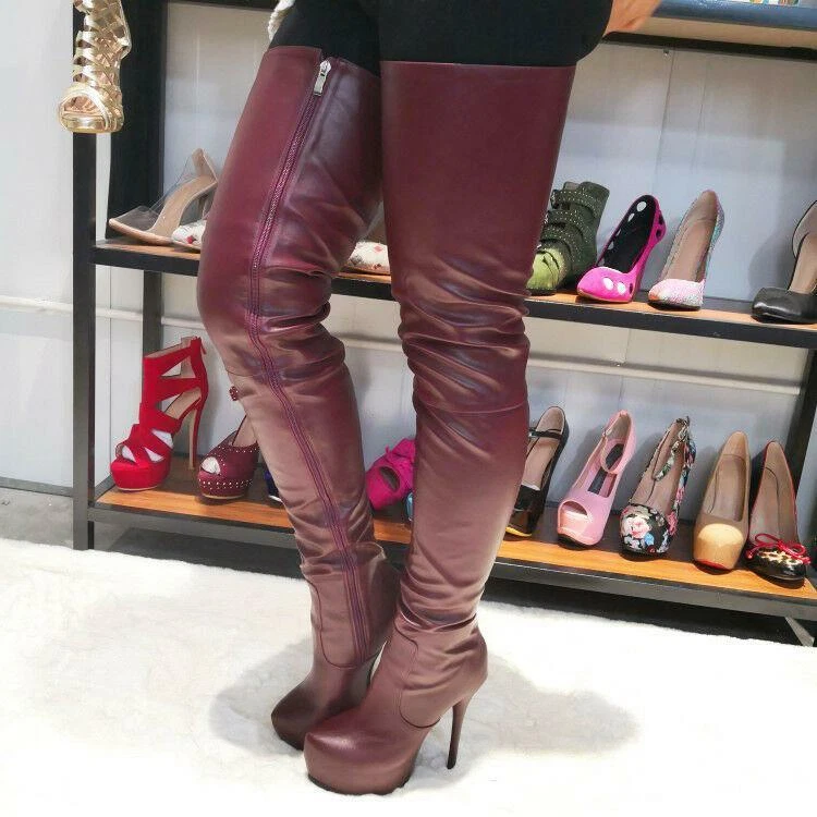 SUPER Mujeres Botas hasta el Muslo Plataforma Tacones Altos Botas Zapatos Cremallera Lateral Talla 4-20 Foto 4 de 4