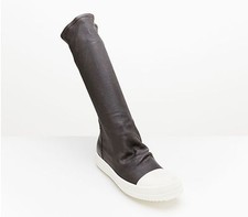 Rick Owens Sock Sneaker Stretch Leather 3/4 High In Grey White Rubber Sole 39.5