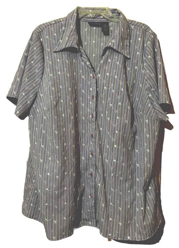 Maggie Barnes Damen Übergröße 2X 22/24 Bluse bestickt lila gestreift Knopf - Bild 1 von 4