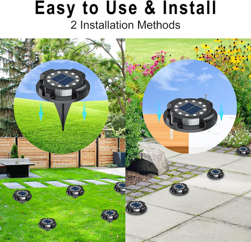 Solar Pathway Lights Outdoor 12 Packs, Bright Blue 16 Leds Solar Ground Lights W - Picture 4 of 12