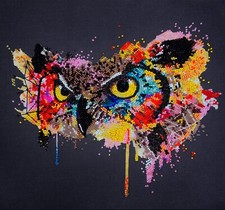 Abris Art Bead Embroidery Kit Look Of Predator, Needlepoint Kit, DIY Beaded Owl