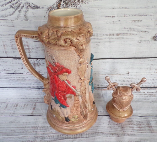 Massiccio Birra Dipinto a Mano Decorazione Stein Alto 21" Coperchio Estraibile - Foto 2 di 13