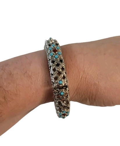 Brazalete elástico tono plateado imitación turquesa - Imagen 2 de 6
