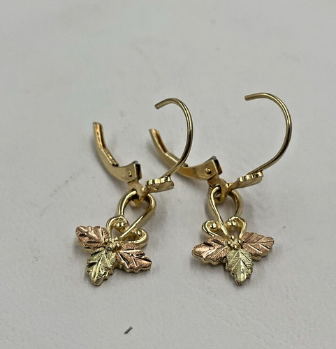 14K Tri Color Black Hills Gold Leverback Earrings - Picture 5 of 7