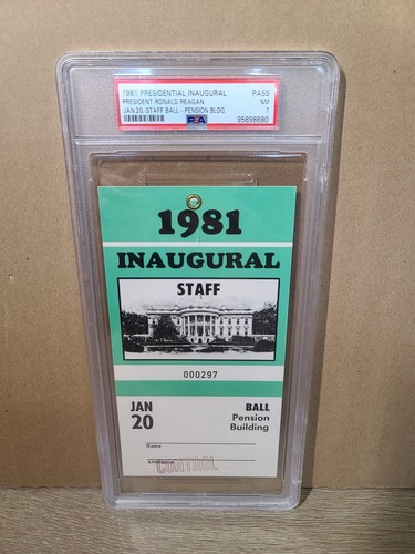 1981 Ronald Reagan Inaugural Staff Pass. Pension Building! Graded PSA 7. RARE!
