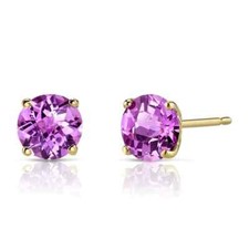 14k Yellow Gold Created Pink CZ Round Stud Earrings 4mm