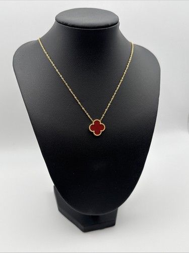 18K Gold Plated Clover Necklace Women Red Clover Necklace Inspire Four Leaf - Picture 7 of 9