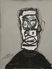 Antonio Saura Signed Spanish Abstract Expressionist Oil Painting on Canvas