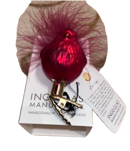 Inge Glas rot Vogel Mediator Glitzer und Federn CLIP ON WEIHNACHTSSCHMUCK - Bild 4 von 6