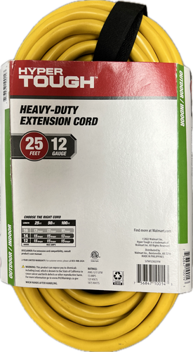 Prolunga in vinile giallo resistente Hyper Tough 12AWGX3C 25 piedi per interni ed esterni - Foto 2 di 2